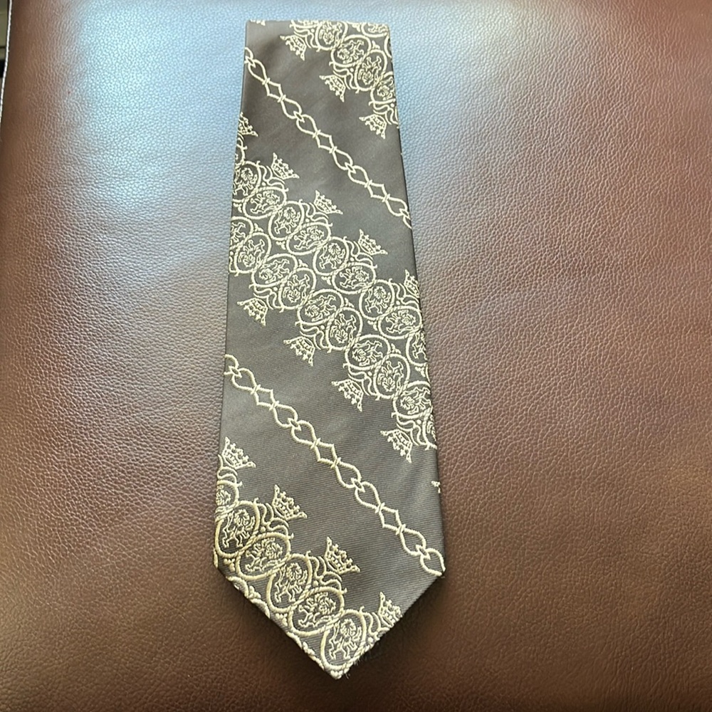 Men's Brown Woven Gold Chain Link Pattern Tie Classic Dress Necktie